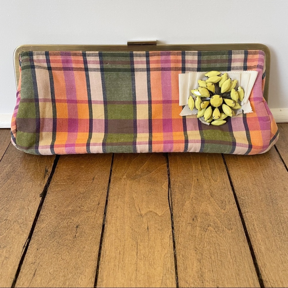 J. Crew Y2K Plaid Floral Embellished Clutch